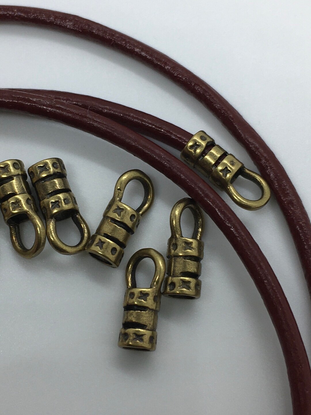 Leather Robe Crimp 2.5mm Leather Crimp End With Loop Antique Brass - AB - Pack of 20 ...