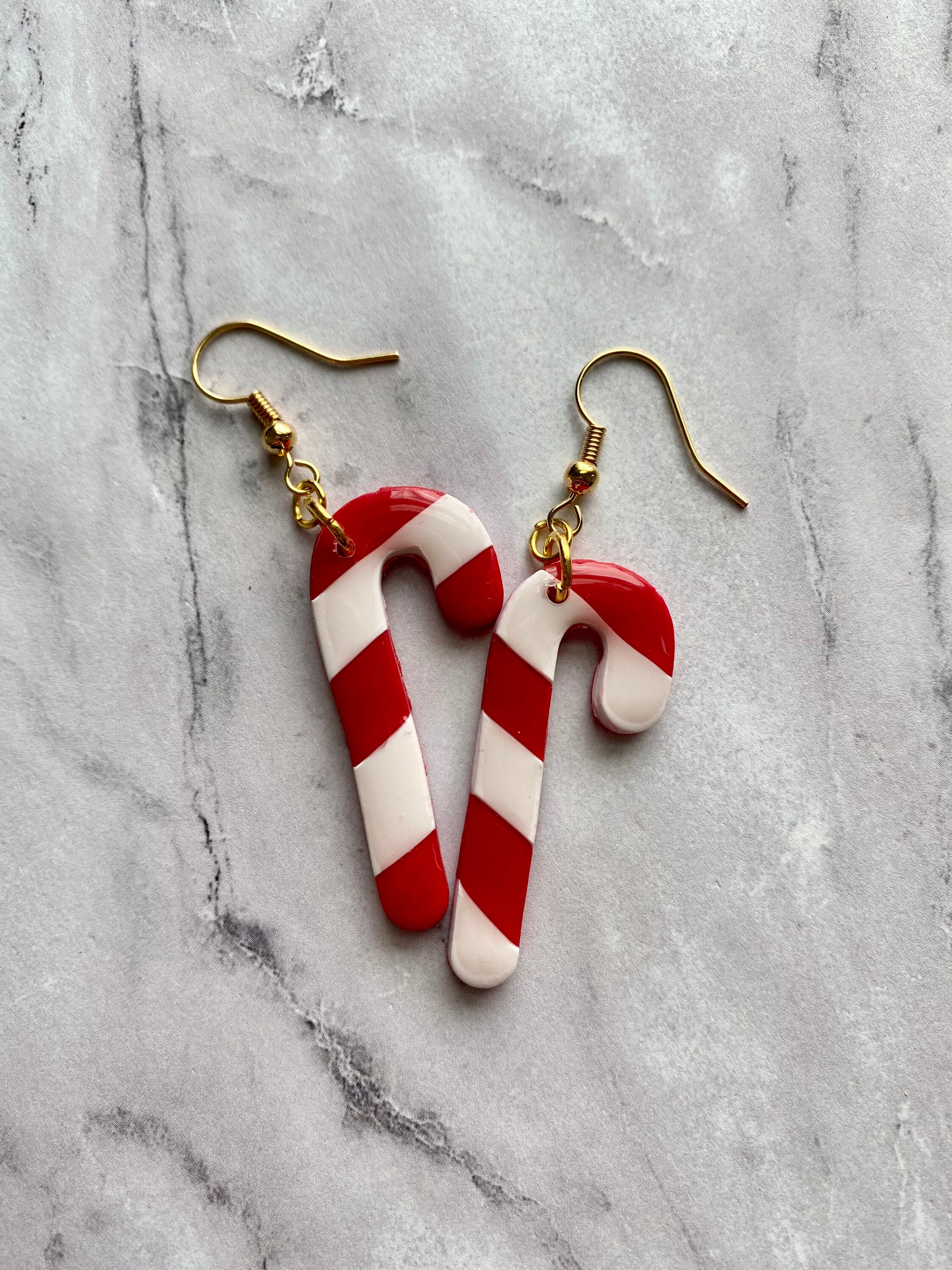 Candy Cane Earrings Christmas Earrings Polymer Clay Etsy