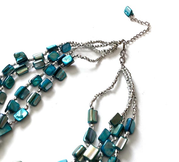 Teal Shell Necklace, Multistrand Statement Neckla… - image 6