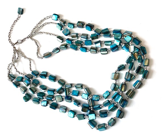 Teal Shell Necklace, Multistrand Statement Neckla… - image 2