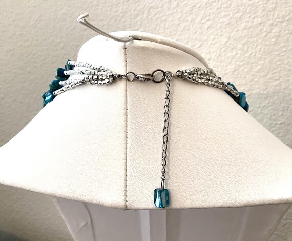 Teal Shell Necklace, Multistrand Statement Neckla… - image 7
