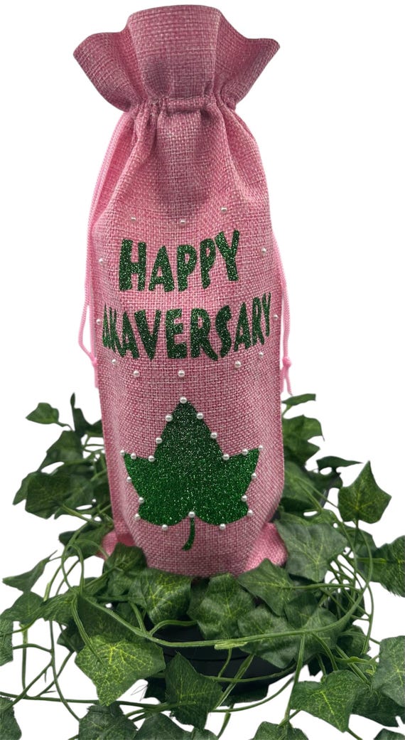 AKA Wine Bag “Happy AKAVERSARY” (pink w/ivy)