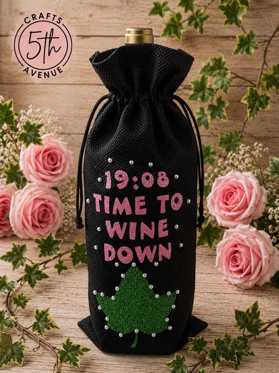 Time to Wine Down wine/gift bag TTWD (black w/ivy)