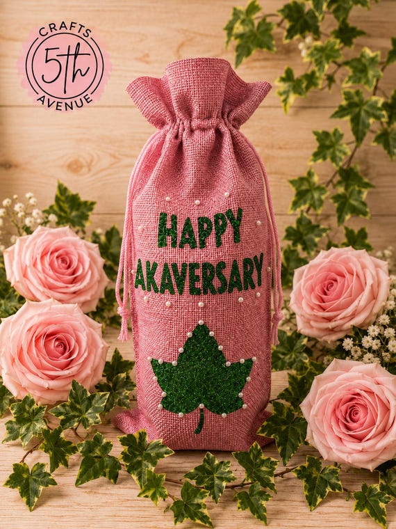 Happy AKAVersary Wine Bottle Gift Bag, Pink and Green Sorority Anniversary Gift, Soror Celebration Wine Bag, Sisterhood Gift