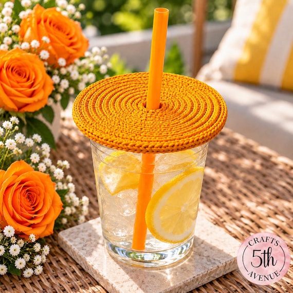 Hand-Knitted Orange Drink Cover, Reusable Bug Protector, Outdoor Beverage Topper