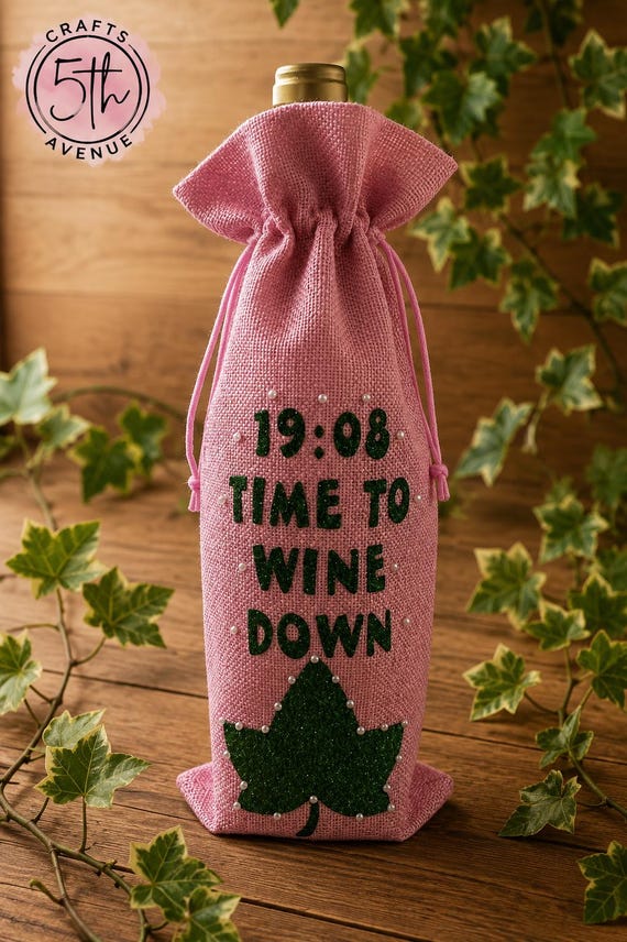 Pink & Green Wine Bag TTWD (pink w/ivy)