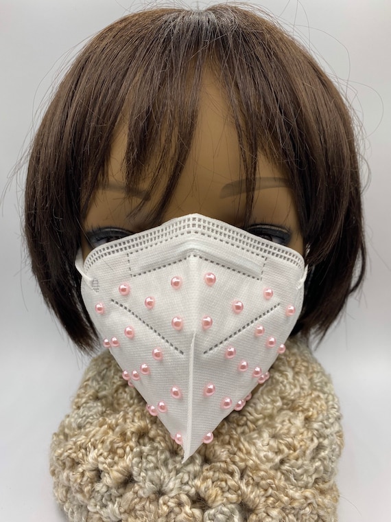 White KN95 Pink Bead Pink Face Mask