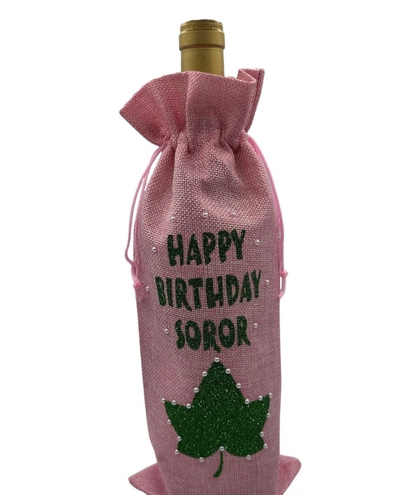 AKA Happy Birthday Soror, AKA Wine bag, AKA Gift Bag (pink w/ivy)