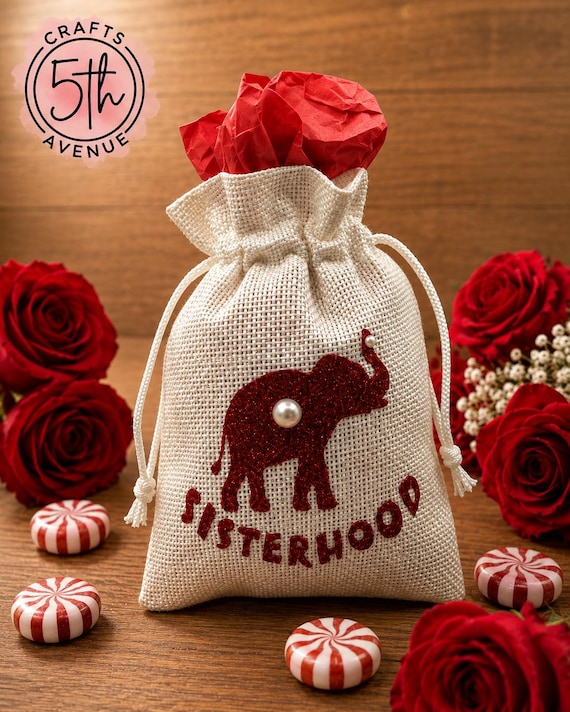 Delta Gift, DST Sorority Sister Gift, Red Elephant Sisterhood Pouch, Small Drawstring Bag