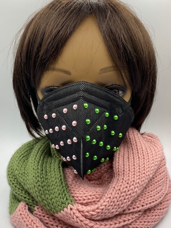 AKA Black mask with Pink & Green Beads