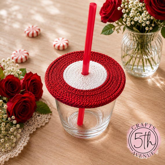 Handmade Red & White Drink Cover • Outdoor Bug Protector, Picnic Accessory