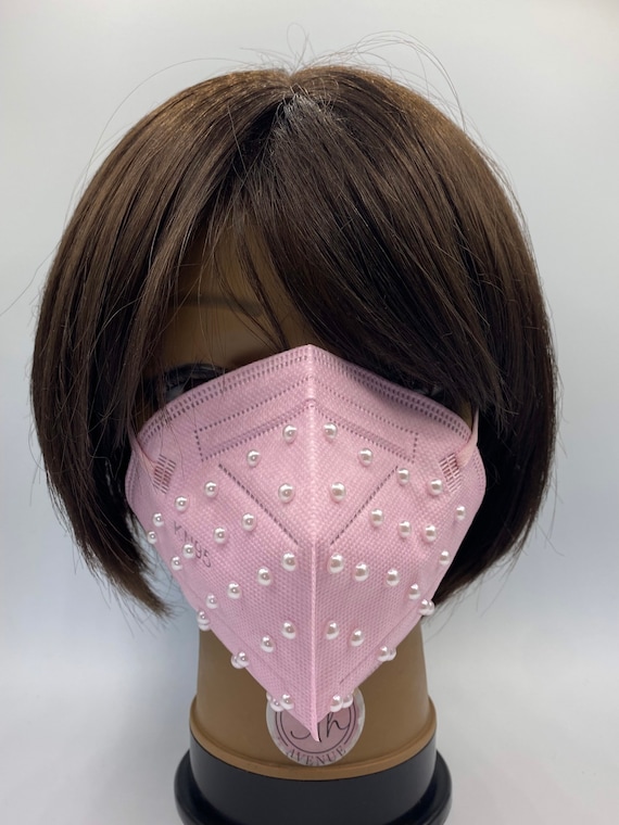 Pink Face Mask with White Pearls