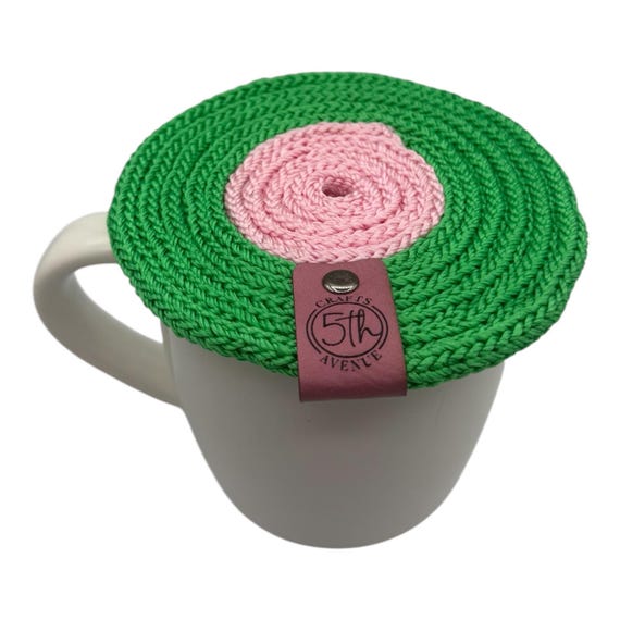 Baby Pink & Green (outer) Hand Knitted Drink Cover • Outdoor Bug Protector, Summer Picnic Accessory