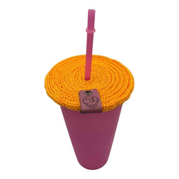 Orange - Hand Knitted Drink Cover • Glass Topper • Outdoor Bug Protector • Summer Picnic Accessory • Cup Cover for Drinks