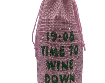 Pink & Green Wine Bag TTWD (pink w/ivy)