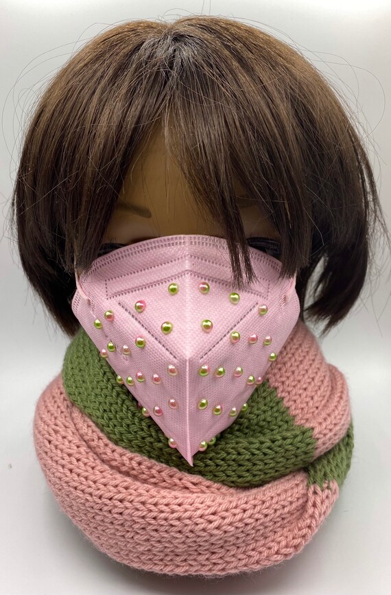 AKA mask, Pink/Green Bead Pink Face Mask