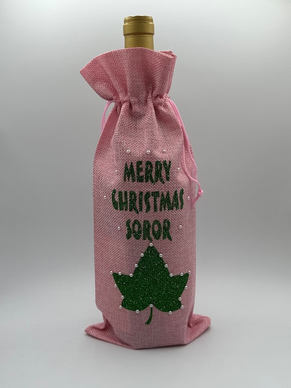 Hostess Wine Bag, Merry Christmas Soror, (pink bag w/ivy)