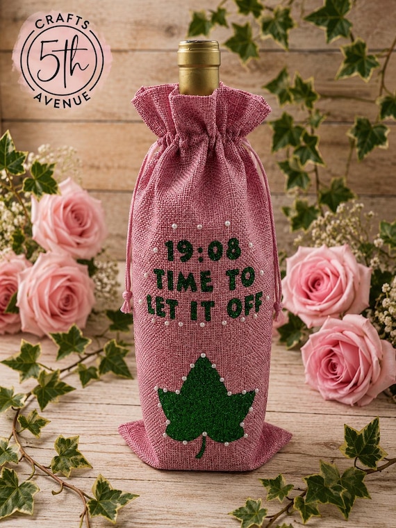 Set It Off Wine, 1908 Time to Wine Down Gift Bag, Pink and Green Wine Bag, Sisterhood Gift, Soror Gift, Ivy Wine Bottle Bag,Anniversary Gift