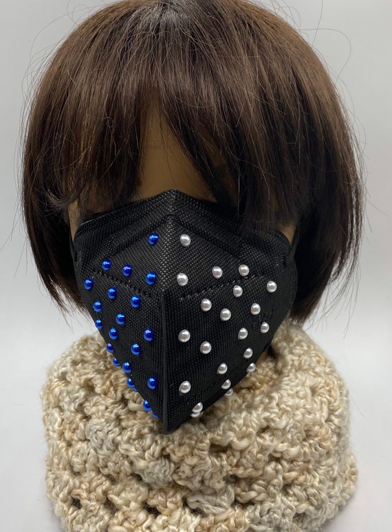 Zeta Phi Beta mask, Blue & White Bead Face Mask