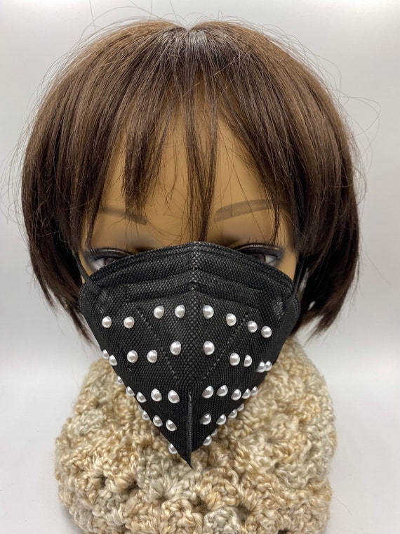 Black Mask with White Pearls