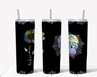 Sunflower sugar skull digital design, sublimation 20oz tumbler straight and tapered file JPEG