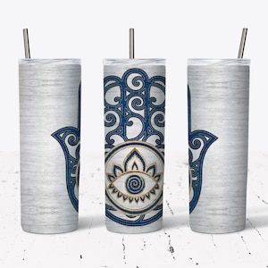Hamsa hand white woodgrain background, 20oz skinny tumbler straight and tapered wrap digital JPEG