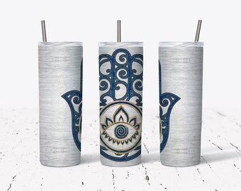 Hamsa hand white woodgrain background, 20oz skinny tumbler straight and tapered wrap digital JPEG