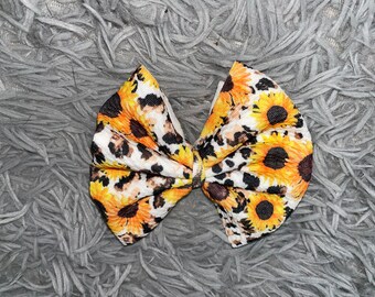 Sunflower Leopard Bow Clip, 5" Liverpool Fabric