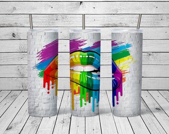 Rainbow Lips Tumbler Sublimation Design, Paint Drip, Brick Wall (Digital Download)