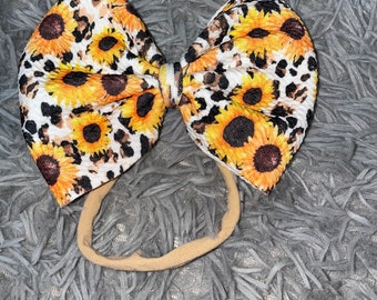 Leopard Sunflower Nylon Bow, Baby Headband
