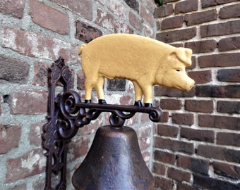 Superb hand-painted bell - Pig themed Wall mounting bell