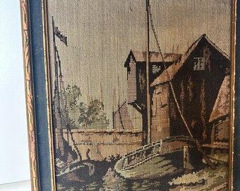 Vintage La France Art Company Framed Jacquard Tapestry Boat Art - Etsy