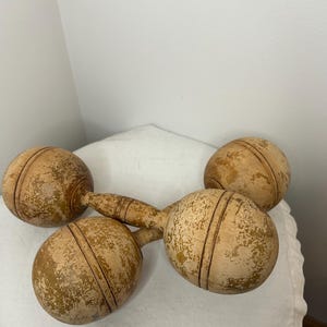 Vintage Antique wooden 2lb Dumbbell Hand Weights, Sports Decor, Vintage Workout Equipment set of 2 man cave decor vintage sports