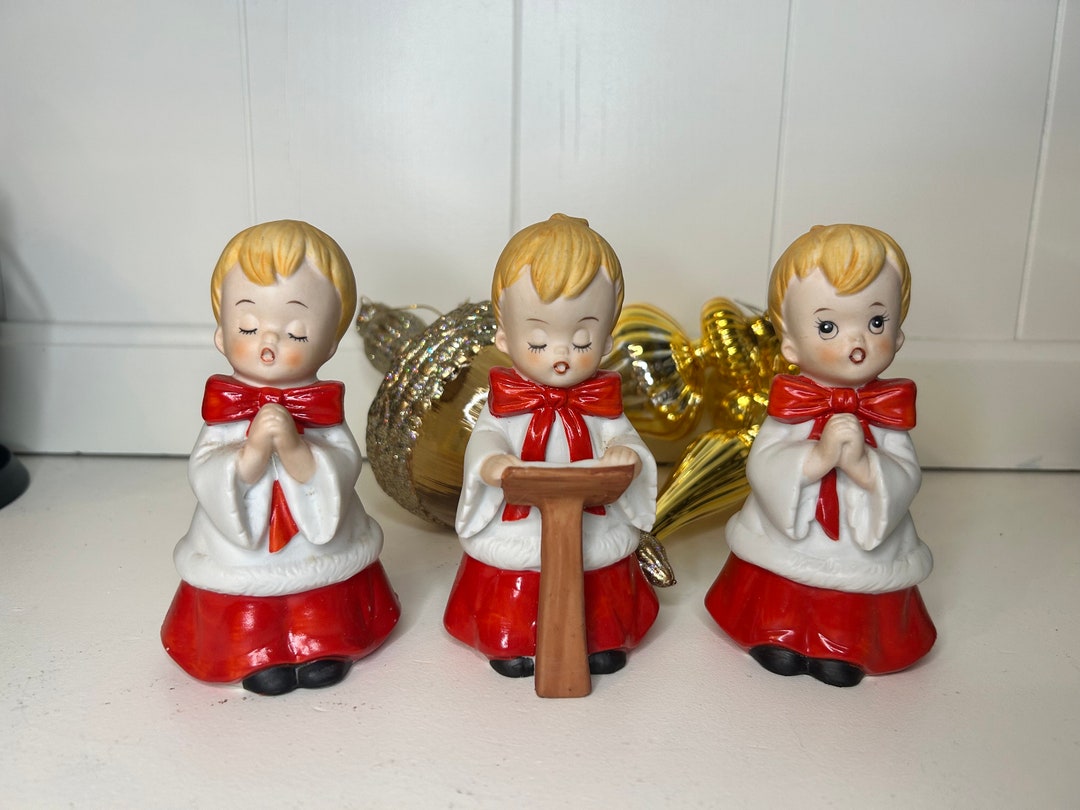 Vintage Christmas Choir Boy Figurine Set of 3 Homco Choir Kids