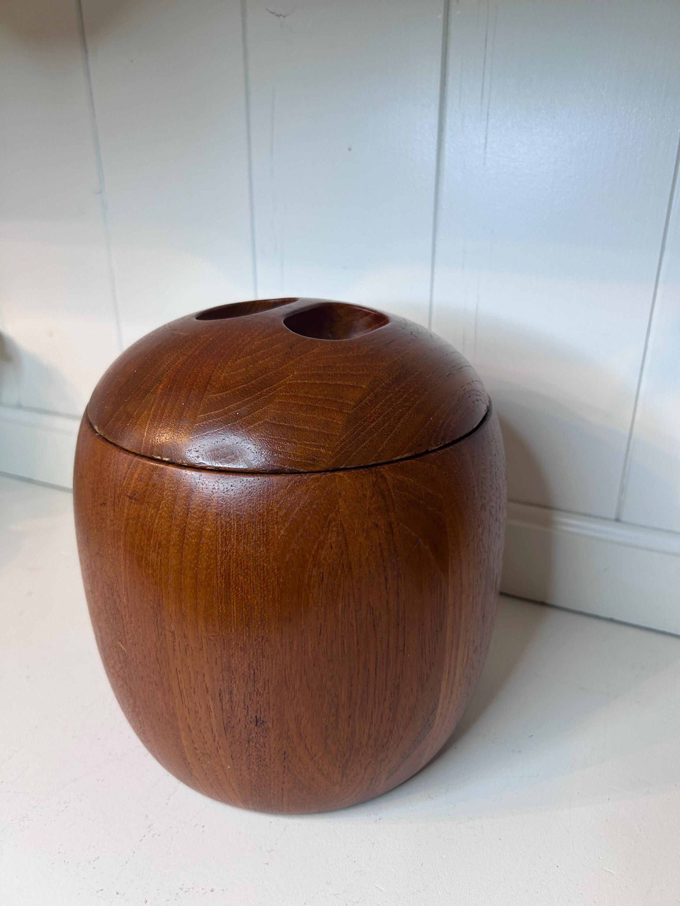 Vintage Teak Wood MCM Ice Bucket Rounded Wooden Ice Bucket MCM Bar Cart ...