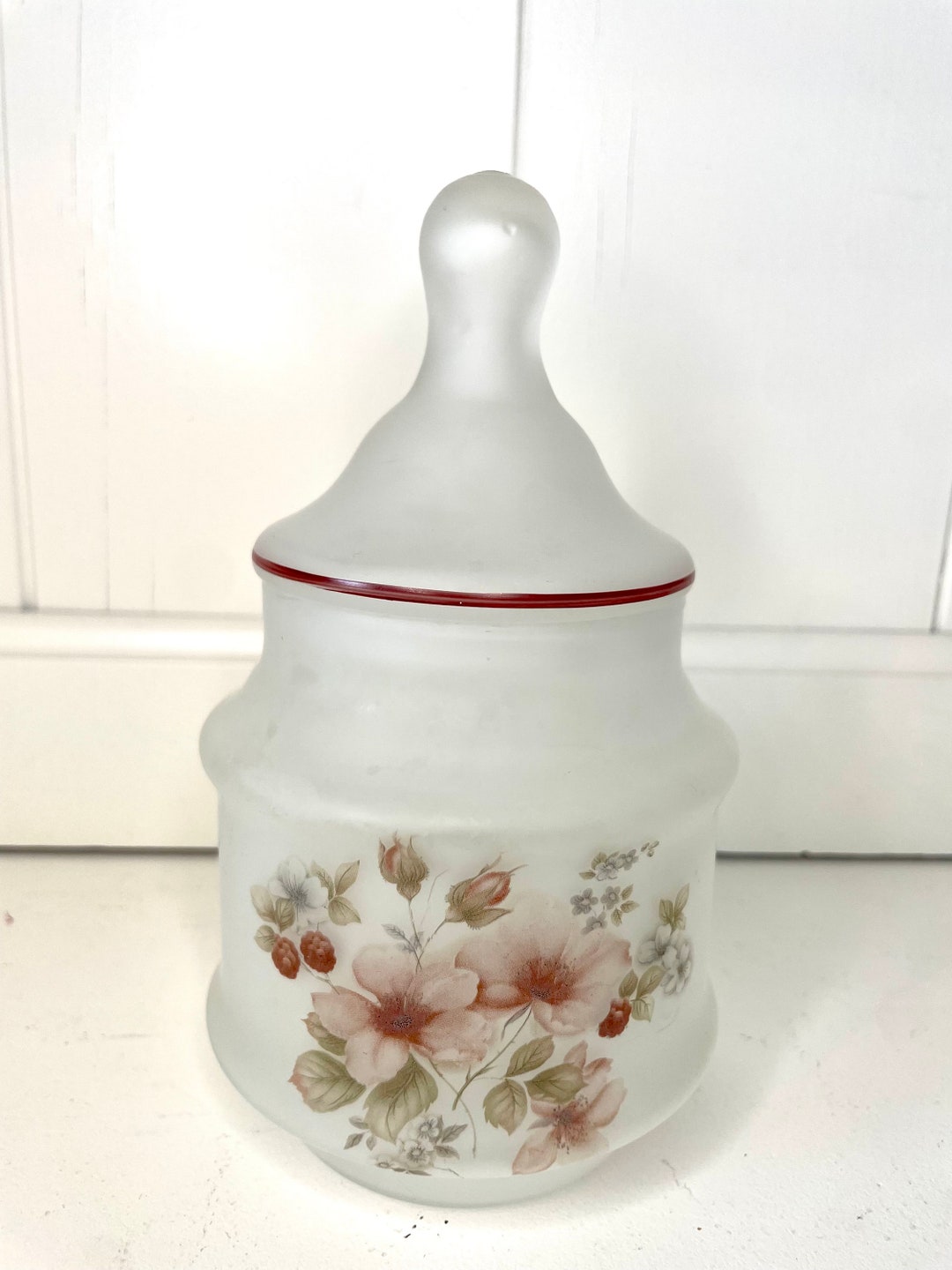 Frosted Glass Apothecary Jar With Lid Viking Jar Floral Design Etsy