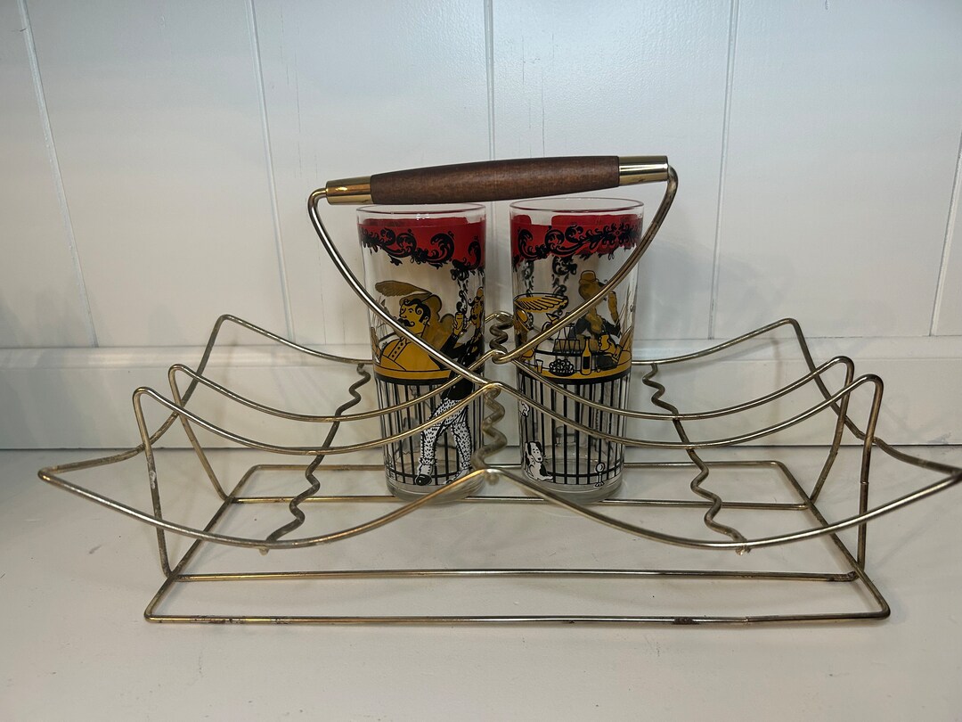 Vintage Beverage Carrier Glass Drink Caddy Metal Tumble Rack for 8 ...