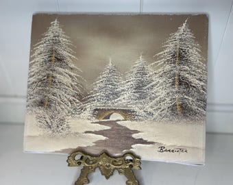 Vintage Oil Painting on canvas winter scene winter painting trees with snow art signed painting