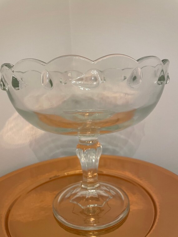 Large Clear Glass Pedestal Bowl Etsy