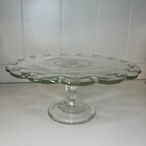 Vintage Indiana glass teardrop design Pedestal Cake Plate plant stand Serving platter Cottagecore MCM decor