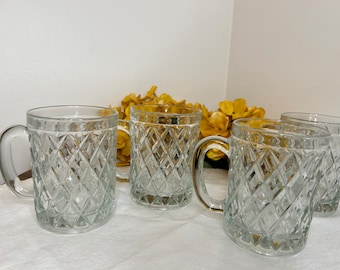 Vintage Paul Sebastian Crystal Diamond Cut glass mugs Arcoroc set of 4 Cottagecore decor MCM vintage decor bar cart decor