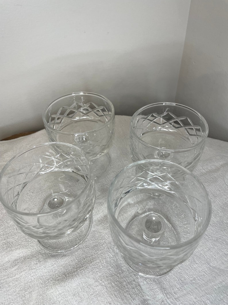 Vintage Diamond Pattern Cut Etched Glass Cups Set of 4 Etsy