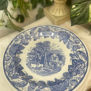 The Spode Blue Room Collection Rural Scenes Groups English Ironstone Dinner Plate Collectible Plate Blue Transferware Cottagecore decor