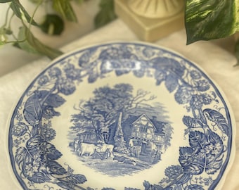 SPODE Rural Scenes Dinner Plate White and Blue Transferware Plate