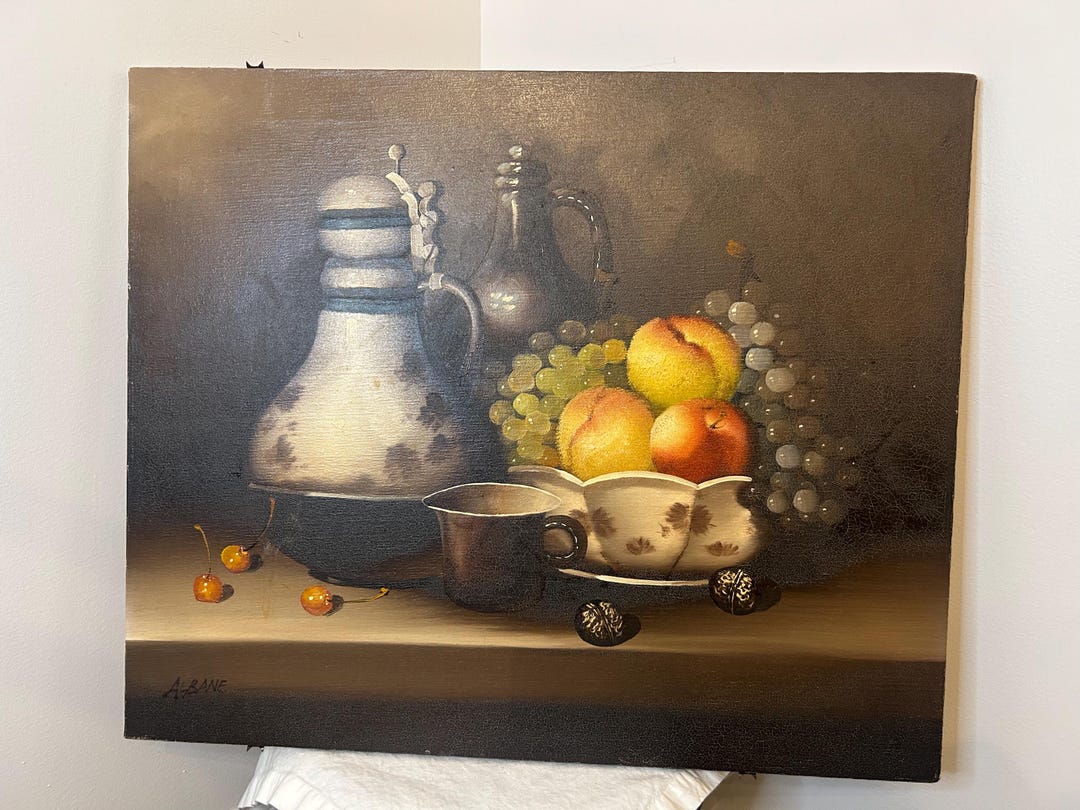 Large Vintage Still Life Oil Painting Moody Fruit Art Fruit Oil ...