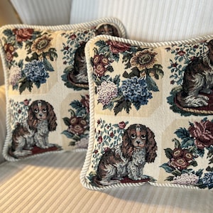 Vintage tapestry spaniel dog pillows cockerspaniel throw pillows King Charles dog decor cottagecore decor
