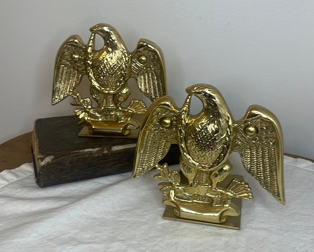 Brass Eagle Bookends, Vintage Pair of Baldwin Brass Eagle Bookends