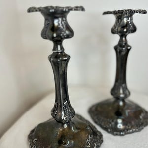 Pair of vintage silver plated candlestick holders antique Art Nouveau silver-plated candlesticks dark academic