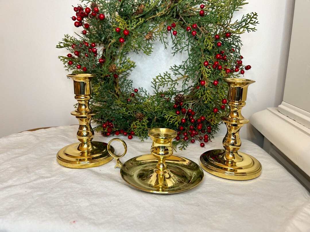 Set of 3 Brass Candle Holders Candlestick Baldwin MCM Decor Etsy