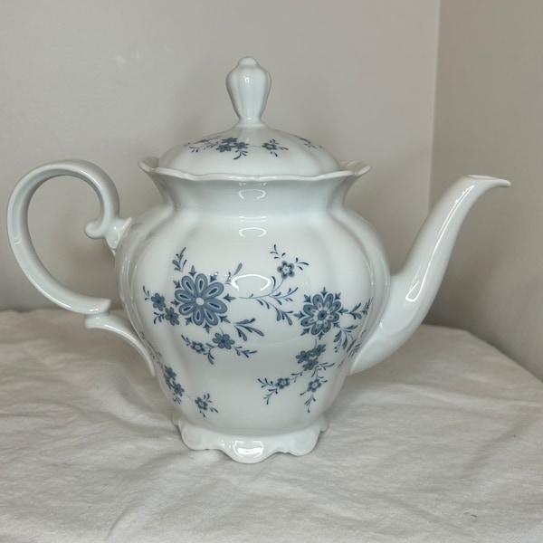 Christina Porcelain Bavarian Blue Tea Pot Seltmann Weiden W Germany blue and white floral teapot Cottage decor